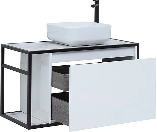 Тумба-умывальник подвесная Aquanet Nova Lite LOFT 90 R белый глянец 00261651+