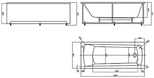 Ванна акриловая Aquatek Либра New 150x70 R с фронтальной панелью, с каркасом (разборный) LIB150N-0000009