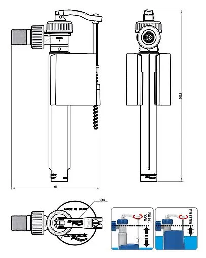 Комплект арматуры для бачка однорежимный ½" латунь боковой Idrospania Loja 51803