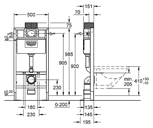 Инсталляция для подвесного унитаза отдельностоящая Grohe Rapid SL 38586001