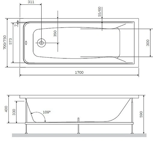 Ванна акриловая Am.Pm Gem 170x75 W90A-170-075W-A