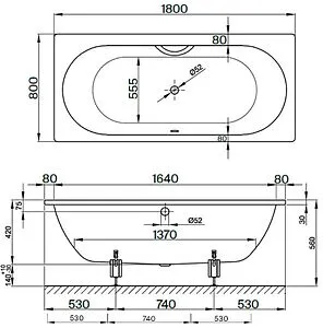 Ванна стальная Bette Starlet 180x80 anti-slip Sense+easy-clean белый 1630-000 PLUS AS Ванна стальная Bette Starlet 180x80 anti-slip Sense+easy-clean белый 1630-000 PLUS AS, 2