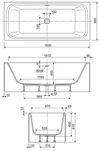 Ванна из искусственного камня Cezares Titan-Vario-180-80-WL