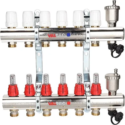 Группа коллекторная с расходомерами 10 отводов 1&quot;в/в x ¾&quot;ек Valtec VTc.596.EMNX.0610
