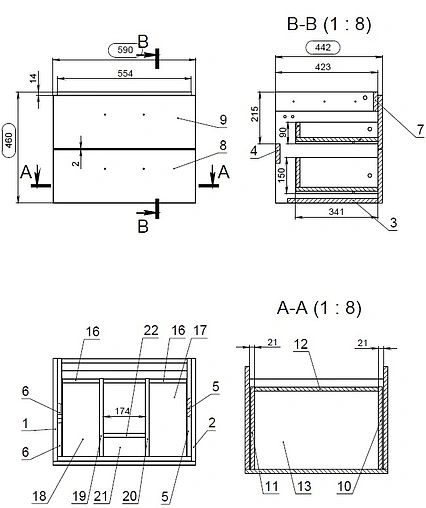 Тумба под умывальник подвесная Cersanit Lara 60 орех 64134 Тумба под умывальник подвесная Cersanit Lara 60 орех 64134