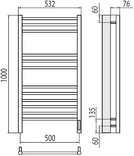 Полотенцесушитель электрический лесенка Terminus Аврора П12 500х1000 электро sensor quick touch полированная сталь 4670078527226