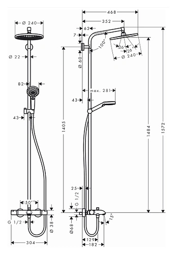Душевая система с термостатом для ванны Hansgrohe Crometta S 240 1jet хром 27320000