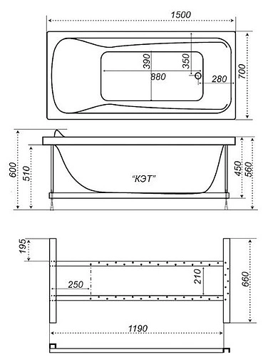 Ванна акриловая Triton Кэт 150x70 Н0000000197
