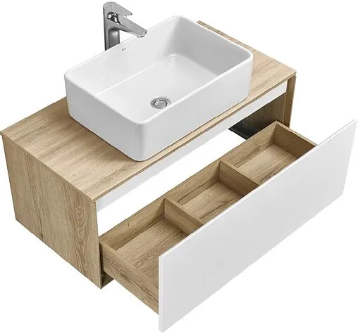 Тумба-умывальник подвесная Aquaton Либерти 90 дуб эльвезия/белый глянец 1A2799K1LYC70