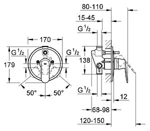 Смеситель для ванны скрытого монтажа Grohe Eurosmart Cosmopolitan хром 32879000, 2