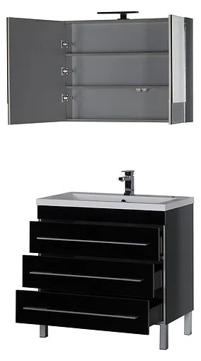 Шкаф-зеркало Aquanet Верона 90 L чёрный 00172340 Шкаф-зеркало Aquanet Верона 90 L чёрный 00172340