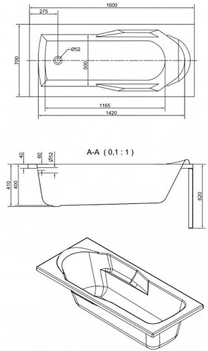 Ванна акриловая Cersanit Santana 160x70 63324