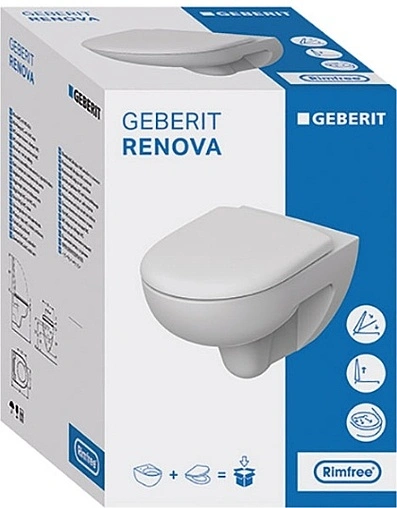 Комплект 5 в 1 Geberit Renova Rimfree 500.124.TC.R с кнопкой Delta 21 хром глянцевый Комплект 5 в 1 Geberit Renova Rimfree 500.124.TC.R с кнопкой Delta 21 хром глянцевый