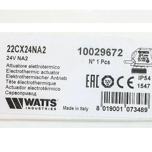 Сервопривод электротермический НО 24В М30 x 1.5 WATTS 22CX24NA2 10029672