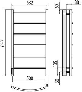 Полотенцесушитель электрический лесенка Terminus Классик П6 500х650 левый электро quick touch полированная сталь 4670078531339, 2