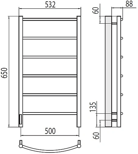 Полотенцесушитель электрический лесенка Terminus Классик П6 500х650 левый электро quick touch полированная сталь 4670078531339