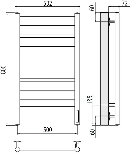Полотенцесушитель электрический лесенка Terminus Аврора П8 500х800 электро quick touch КС 9003 белый матовый 4670078527486
