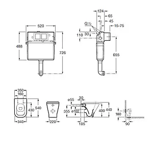 Комплект 5 в 1 Roca Gap 893109000 с кнопкой Dual 890095001 хром глянцевый, 2
