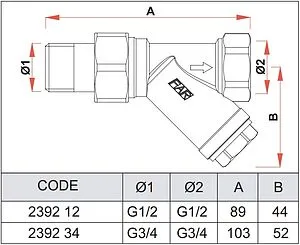 Фильтр угловой сетчатый ½"н x ½"в Far FA 2392 12 Фильтр угловой сетчатый ½"н x ½"в Far FA 2392 12, 2