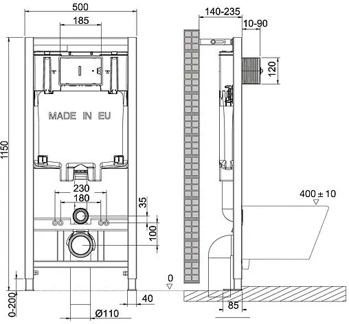 Инсталляция для подвесного унитаза Set 3 в 1 Lemark Peneda+Bit 9880213 с кнопкой черный матовый soft touch