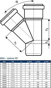 Тройник внутренний бесшумный D=110x58мм Угол 45° Ostendorf Skolan Safe SKEA 335220, 2