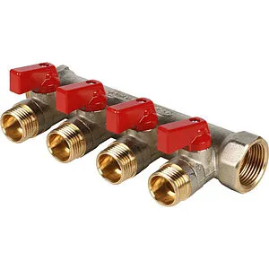 Коллектор запорный проходной 4 отвода красный ¾"в/н x ½"н Stout SMB 6200 341204 Коллектор запорный проходной 4 отвода красный ¾"в/н x ½"н Stout SMB 6200 341204, 1