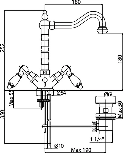 Смеситель для раковины Cezares Diamond золото/чёрный DIAMOND-LS2-03/24-Sw-N