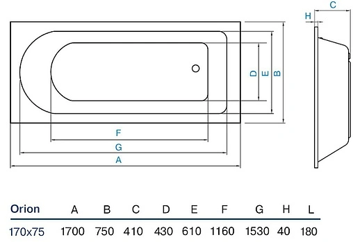 Ванна акриловая Koller Pool Orion 150х70