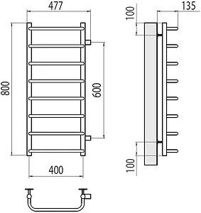 Полотенцесушитель водяной лесенка Terminus Стандарт П8 400х800 бп600 полированная сталь 4670078530363 Полотенцесушитель водяной лесенка Terminus Стандарт П8 400х800 бп600 полированная сталь 4670078530363, 2