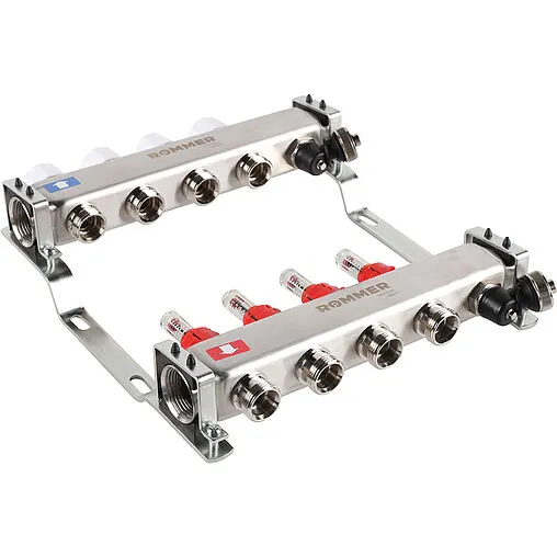 Группа коллекторная с расходомерами 4 отвода 1&quot;в/в x ¾&quot;ек Rommer RMS-1201-000004