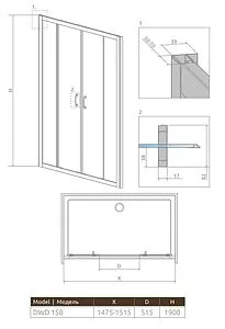 Дверь в нишу 1500мм прозрачное стекло Radaway Premium Plus DWD 150 33393-01-01N Дверь в нишу 1500мм прозрачное стекло Radaway Premium Plus DWD 150 33393-01-01N, 2