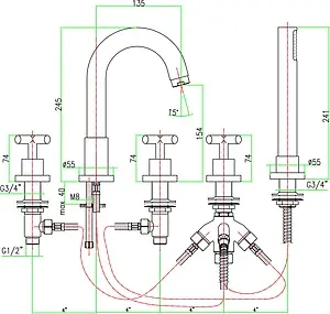 Смеситель на борт ванны на 5 отверстий Fiore XT хром 25CR0505 Смеситель на борт ванны на 5 отверстий Fiore XT хром 25CR0505, 2