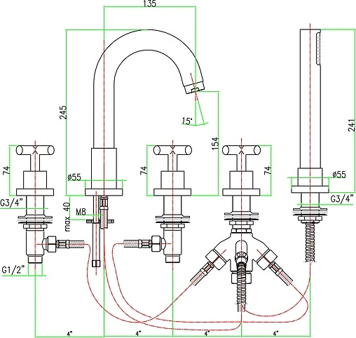 Смеситель на борт ванны на 5 отверстий Fiore XT хром 25CR0505 Смеситель на борт ванны на 5 отверстий Fiore XT хром 25CR0505