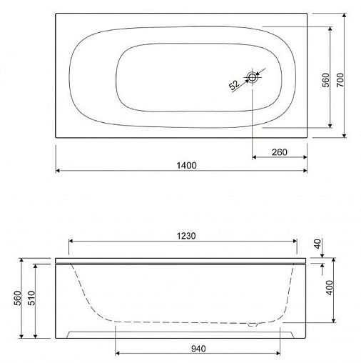 Ванна акриловая Cezares Eco 140x70