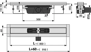 Лоток душевой 850мм h=95мм 1.15л/сек AlcaPlast APZ6-850 Professional Лоток душевой 850мм h=95мм 1.15л/сек AlcaPlast APZ6-850 Professional, 5