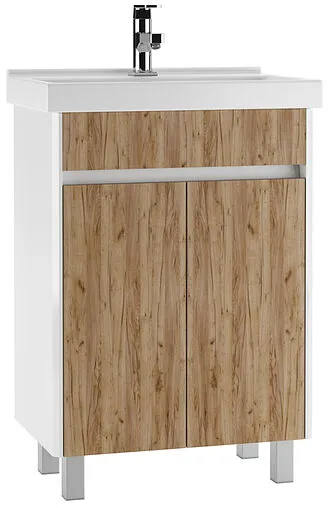 Тумба-умывальник напольный Домино Uno 60 дуб вотан/белый DU1506T+WB.FN/Fest/60-C/WHT.G/S1