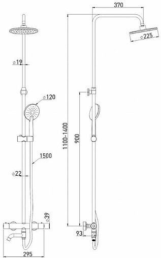 Душевая система с термостатом для ванны Gross Aqua Loft Thermofix хром GA9018SMTD04