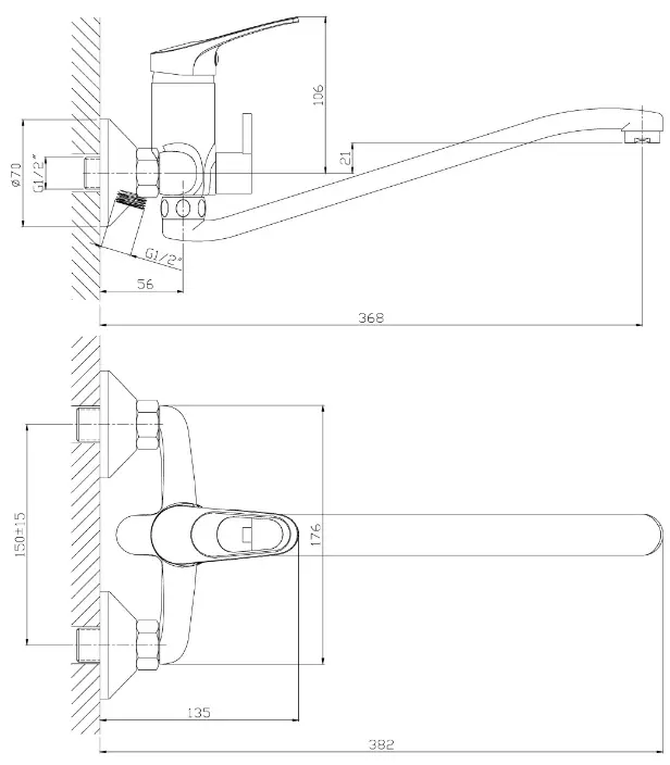 Смеситель для ванны с длинным изливом Rossinka хром B35-34 Смеситель для ванны с длинным изливом Rossinka хром B35-34, 2