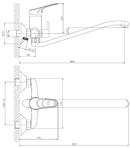 Смеситель для ванны с длинным изливом Rossinka хром B35-34