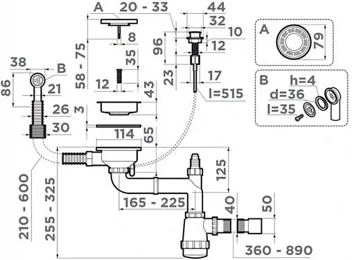 Сифон бутылочный для мойки с переливом Omoikiri WK-1-R-A-IN 4956164 Сифон бутылочный для мойки с переливом Omoikiri WK-1-R-A-IN 4956164
