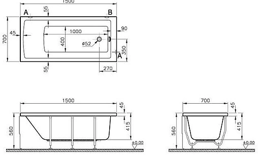 Ванна акриловая VitrA Neon 150x70 52510001000