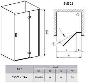 Дверь в нишу 1200мм прозрачное стекло Ravak Smartline SMSD2-120 A-R 0SPGAA00Z1, 2