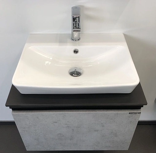 Тумба-умывальник подвесная Comforty Эдинбург 60 бетон светлый/чёрный 00-00001928CF Тумба-умывальник подвесная Comforty Эдинбург 60 бетон светлый/чёрный 00-00001928CF