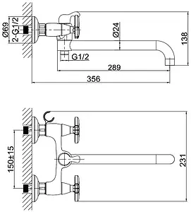 Смеситель для ванны с длинным изливом D&K Hessen Goethe хром DA1383341, 2