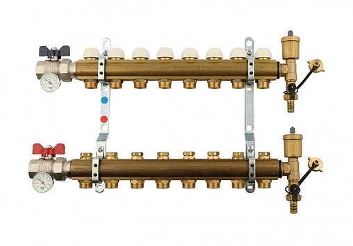 Группа коллекторная без расходомеров 8 отводов 1&quot;в/в x ¾&quot;ек Tiemme 3870010