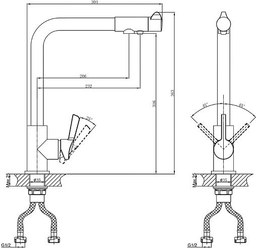 Смеситель для кухни с подключением к фильтру D&amp;K Rhein Schiller хром DA1461601