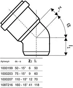 Отвод внутренний бесшумный D=50мм Угол 15° Uponor Decibel 1000199 Отвод внутренний бесшумный D=50мм Угол 15° Uponor Decibel 1000199, 2