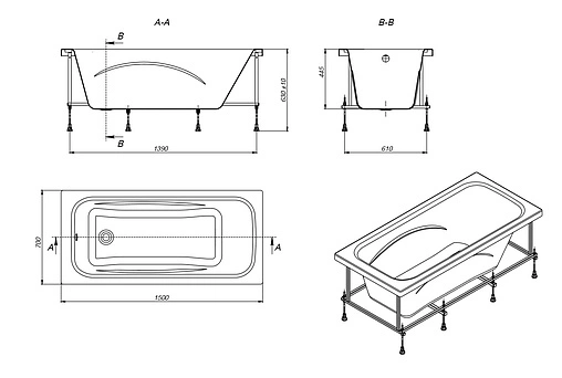 Ванна акриловая Roca Line 150x70 ZRU9302982