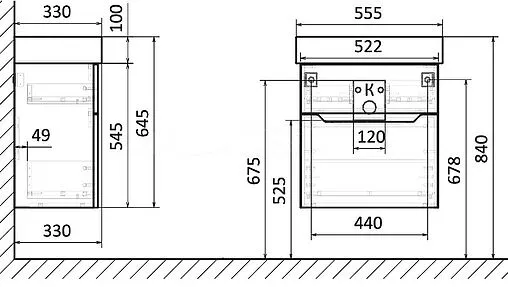 Тумба-умывальник подвесная Raval Brik 55 антрацит Brk.01.55/P/A/RL+17055-KL