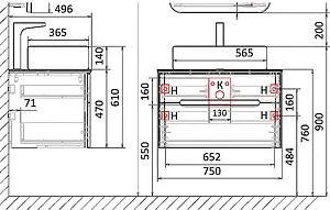Тумба-умывальник подвесная Jorno Bosko 75 белый Bos.01.75/P/W+MLN-7050H Тумба-умывальник подвесная Jorno Bosko 75 белый Bos.01.75/P/W+MLN-7050H, 2